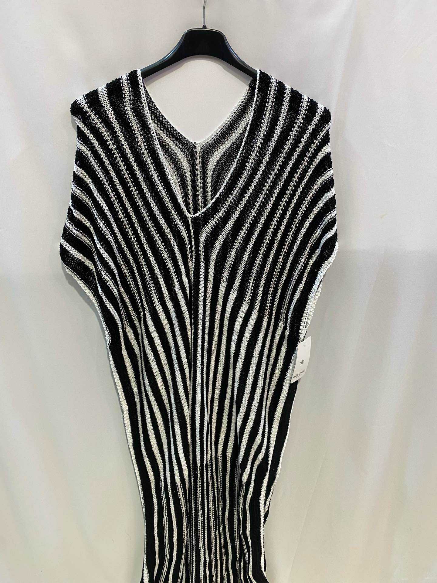 Robe Longue Résille Rayée à Décolleté V - Taille Unique 44/46