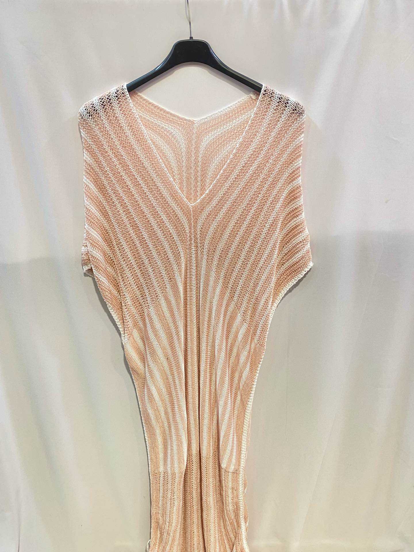 Robe Longue Résille Rayée à Décolleté V - Taille Unique 44/46
