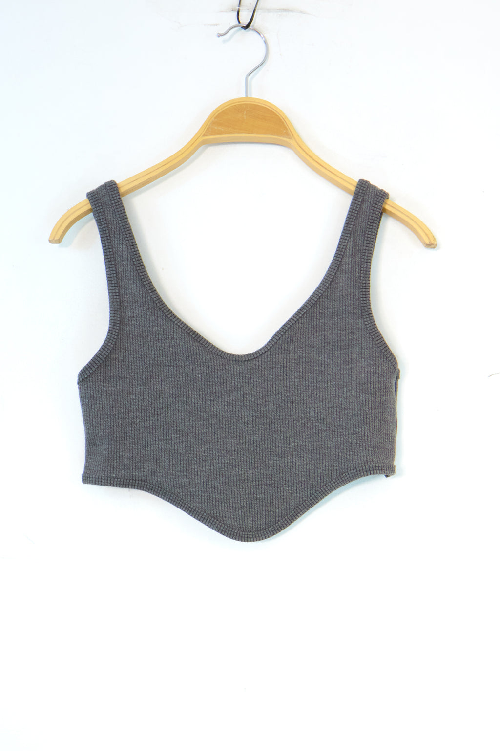 Crop Top Côtelé Gris à Encolure Originale Femme