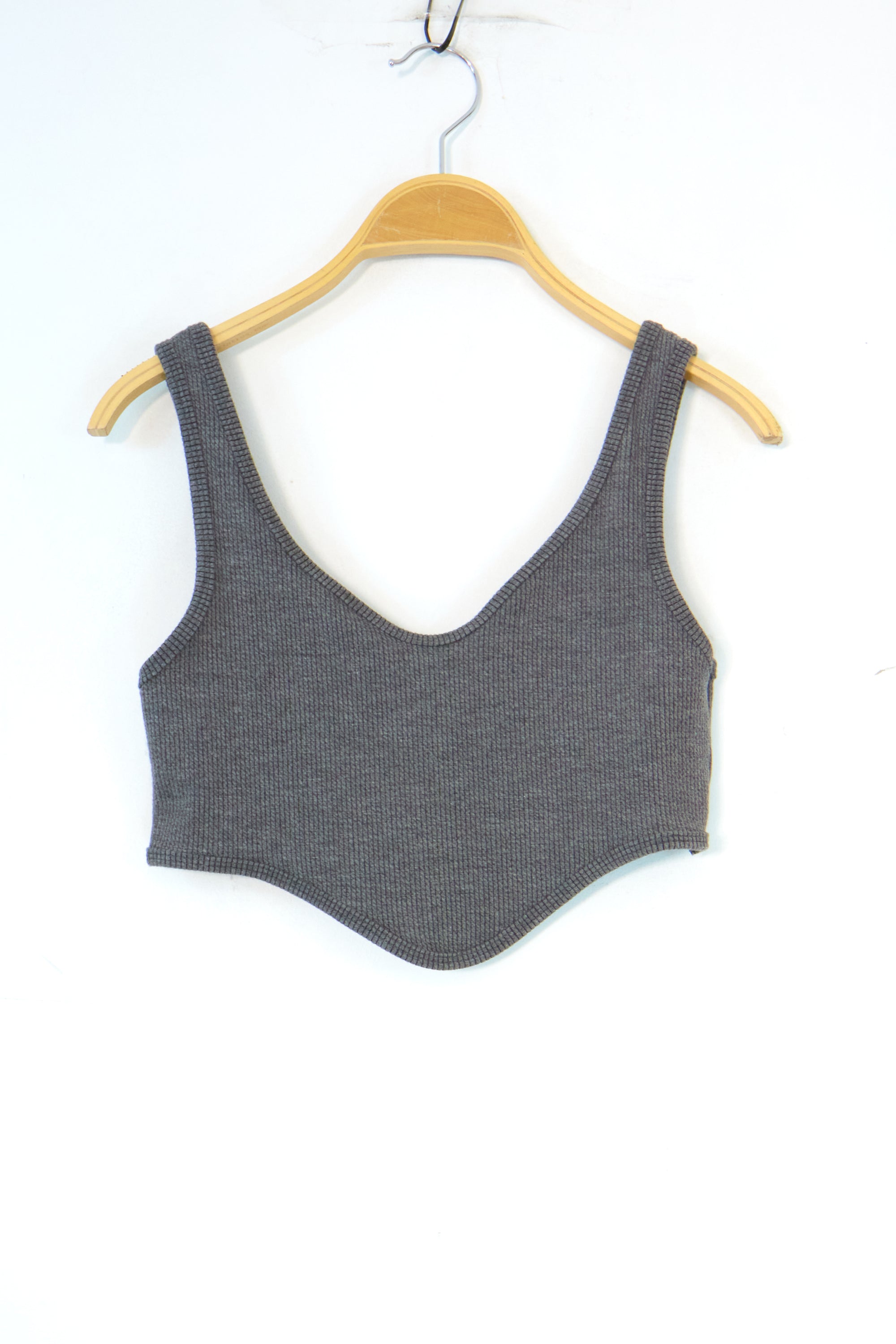 Crop Top Côtelé Gris à Encolure Originale Femme