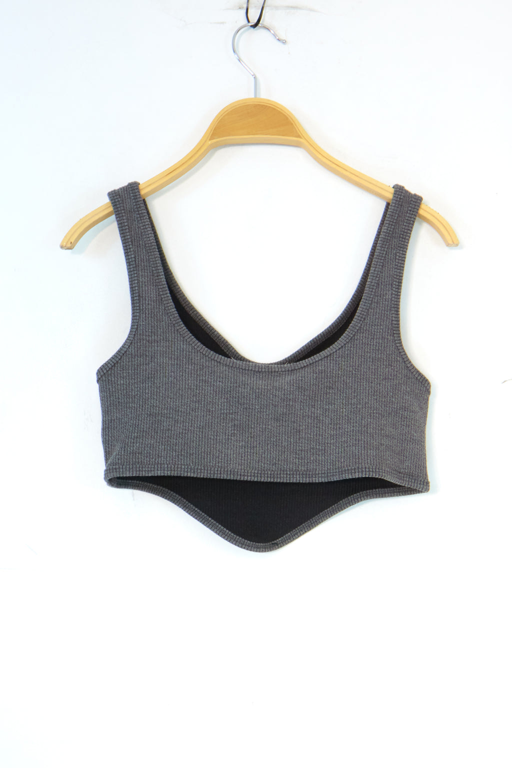 Crop Top Côtelé Gris à Encolure Originale Femme