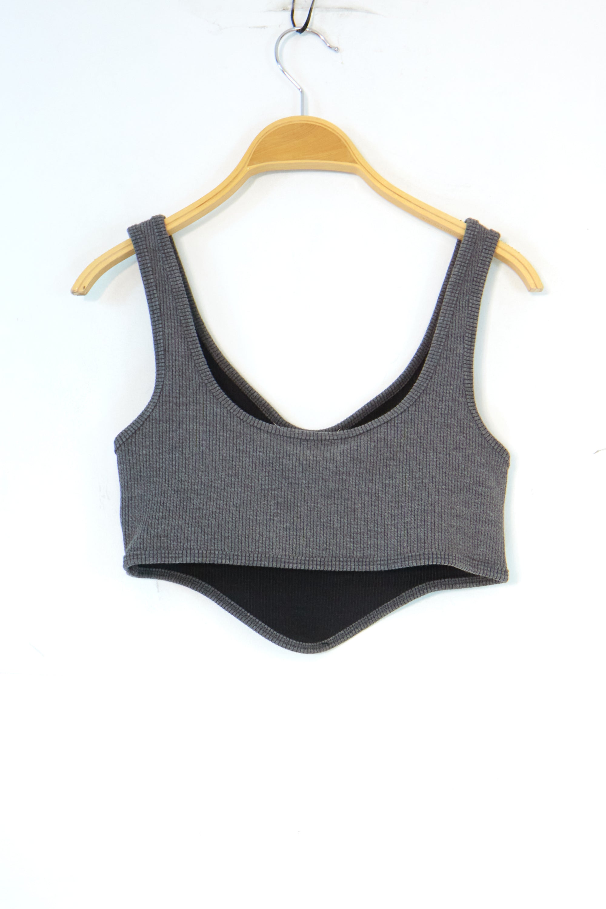 Crop Top Côtelé Gris à Encolure Originale Femme