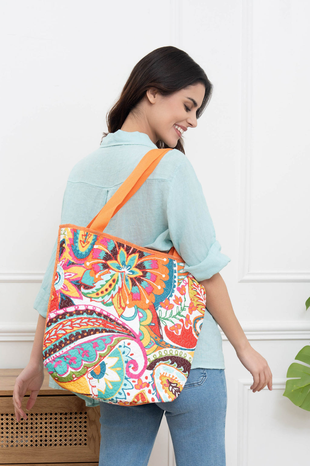 Sac cabas porté épaule coton imprimé avec zip