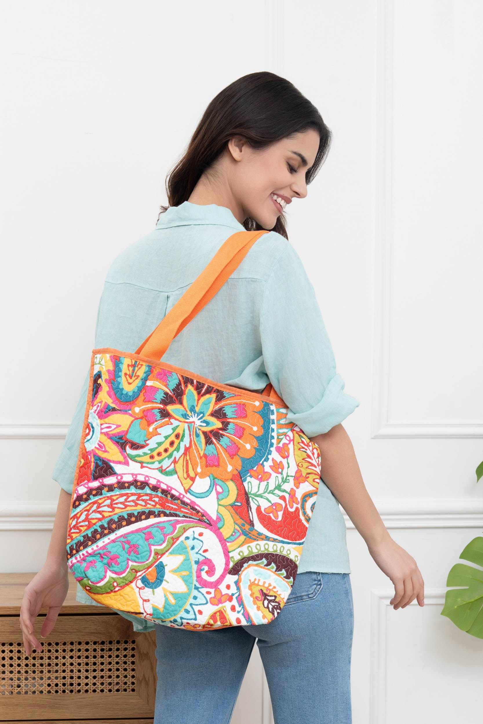 Sac cabas porté épaule coton imprimé avec zip