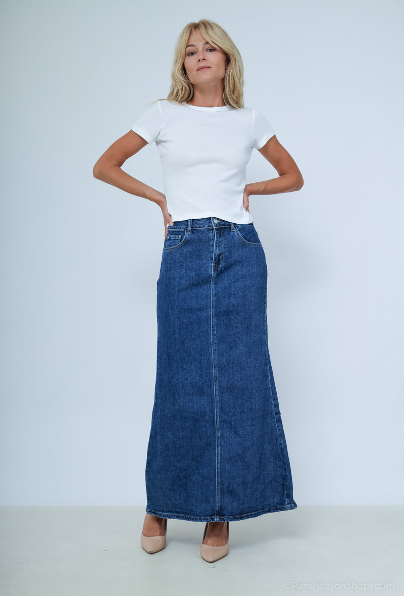 Jupe Longue en Jean Stretch - Élégance Casual & Moderne