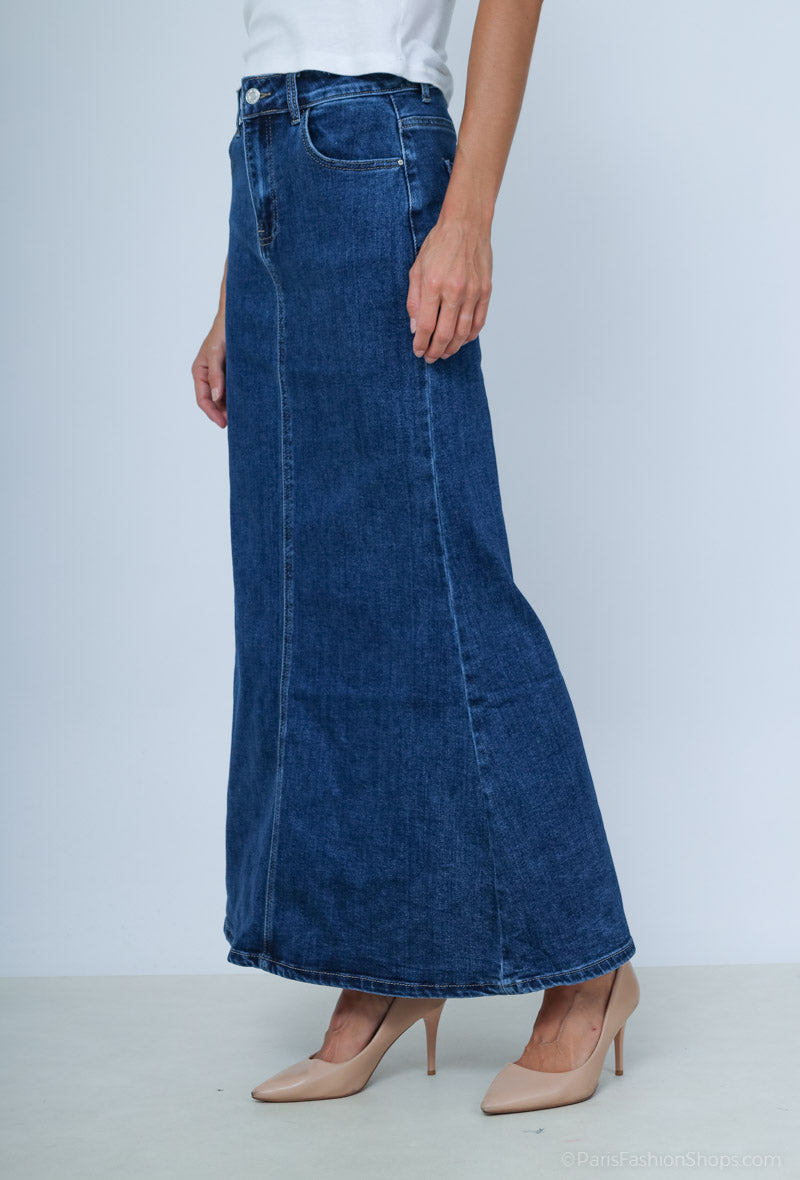Jupe Longue en Jean Stretch - Élégance Casual & Moderne