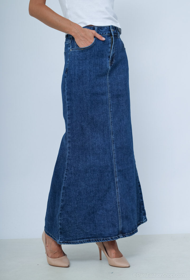 Jupe Longue en Jean Stretch - Élégance Casual & Moderne