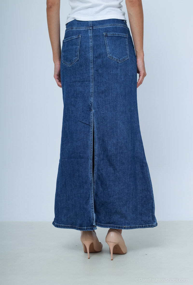 Jupe Longue en Jean Stretch - Élégance Casual & Moderne