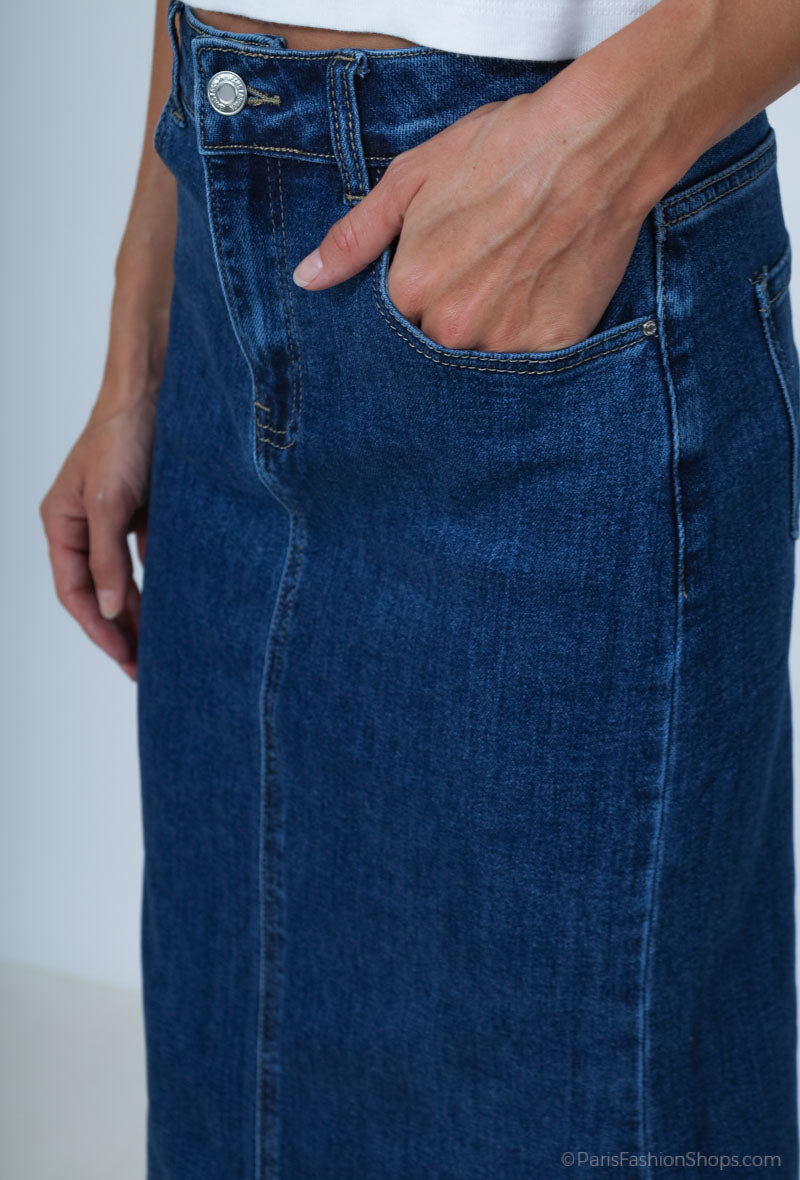 Jupe Longue en Jean Stretch - Élégance Casual & Moderne