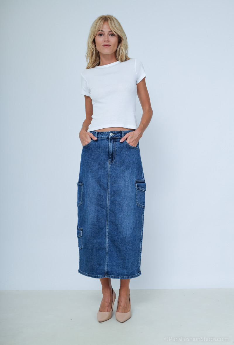 Jupe Longue en Jean – Style Cargo Urbain