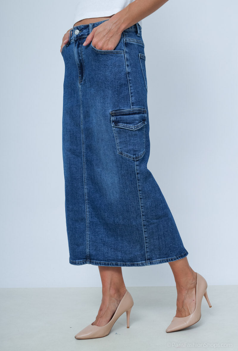 Jupe Longue en Jean – Style Cargo Urbain