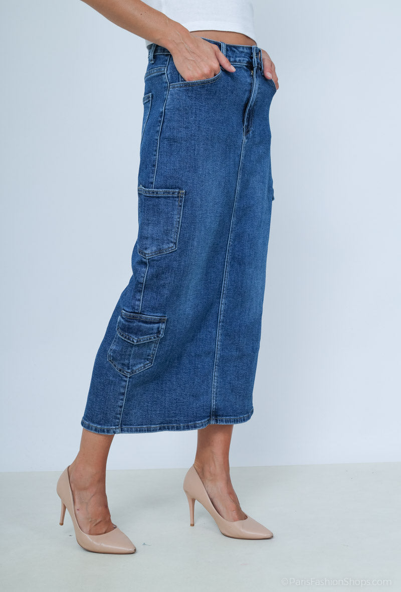 Jupe Longue en Jean – Style Cargo Urbain