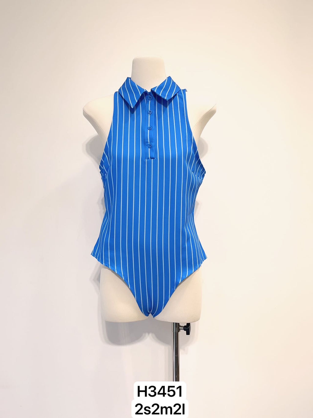 Bodysuit rayé à col polo sans manches