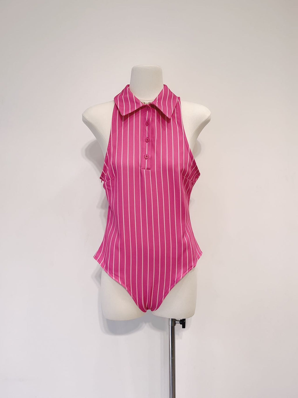 Bodysuit rayé à col polo sans manches