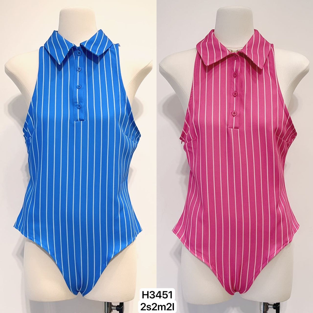 Bodysuit rayé à col polo sans manches