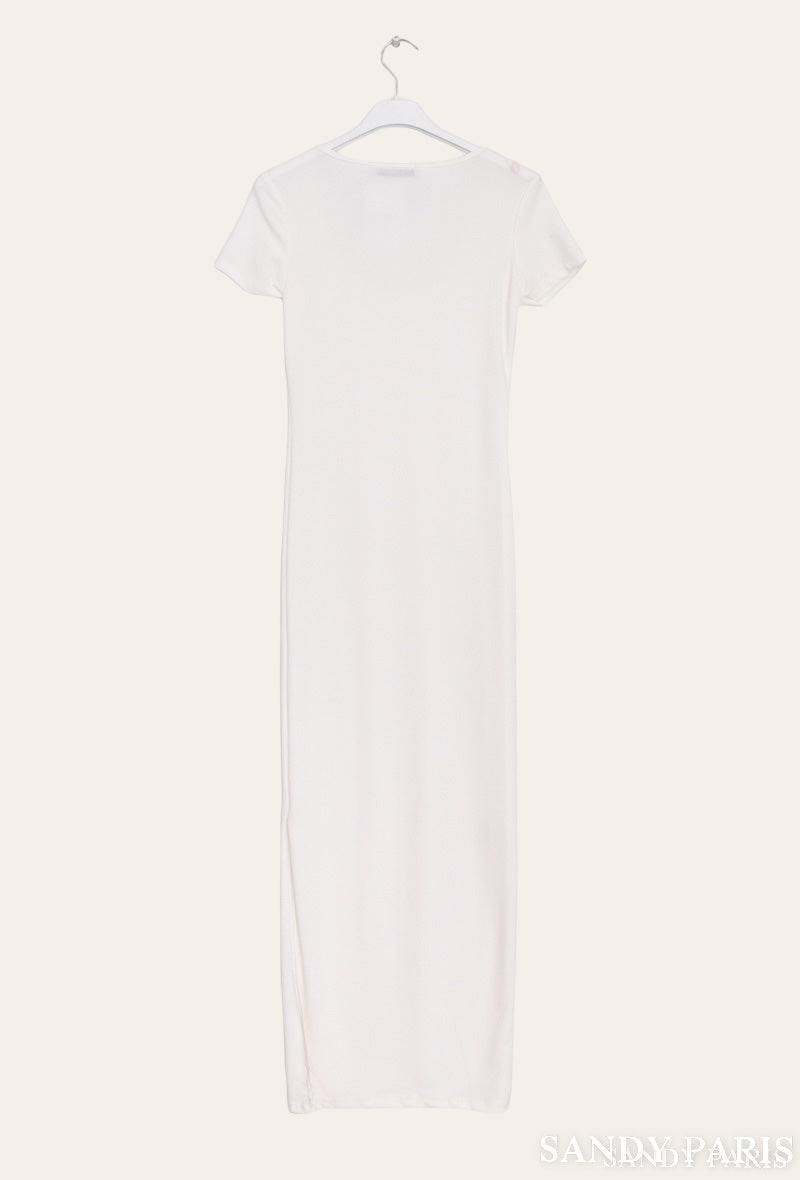 Robe côtelée à manches courtes avec fente – Fabriquée en Italie